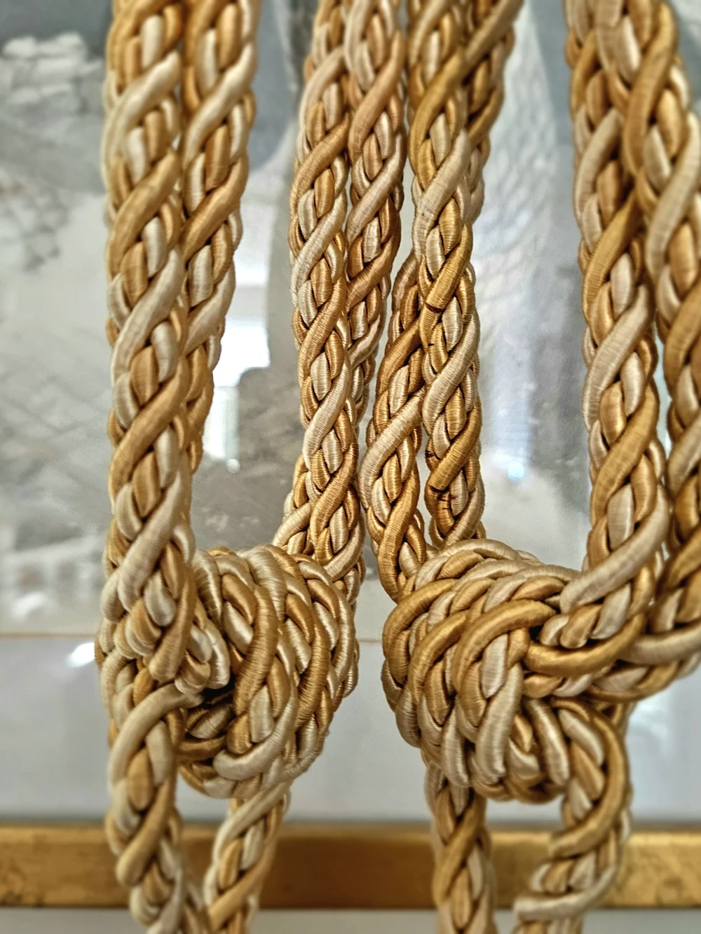 Vintage Gold Braided Rope Curtain Tiebacks Pair Large Tassel Drapery Holdbacks